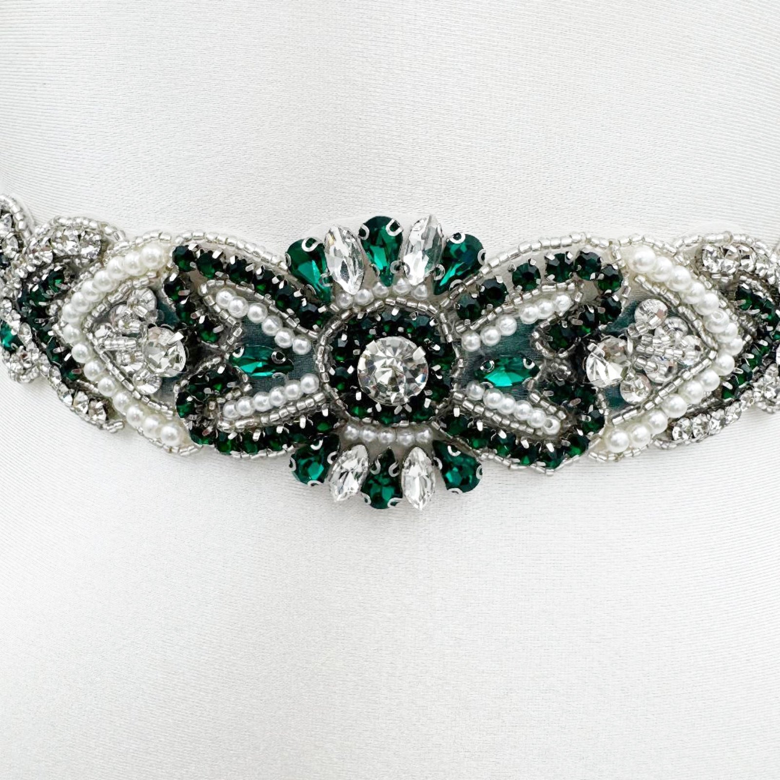 BS208KL emerald rhinestone pearl belt