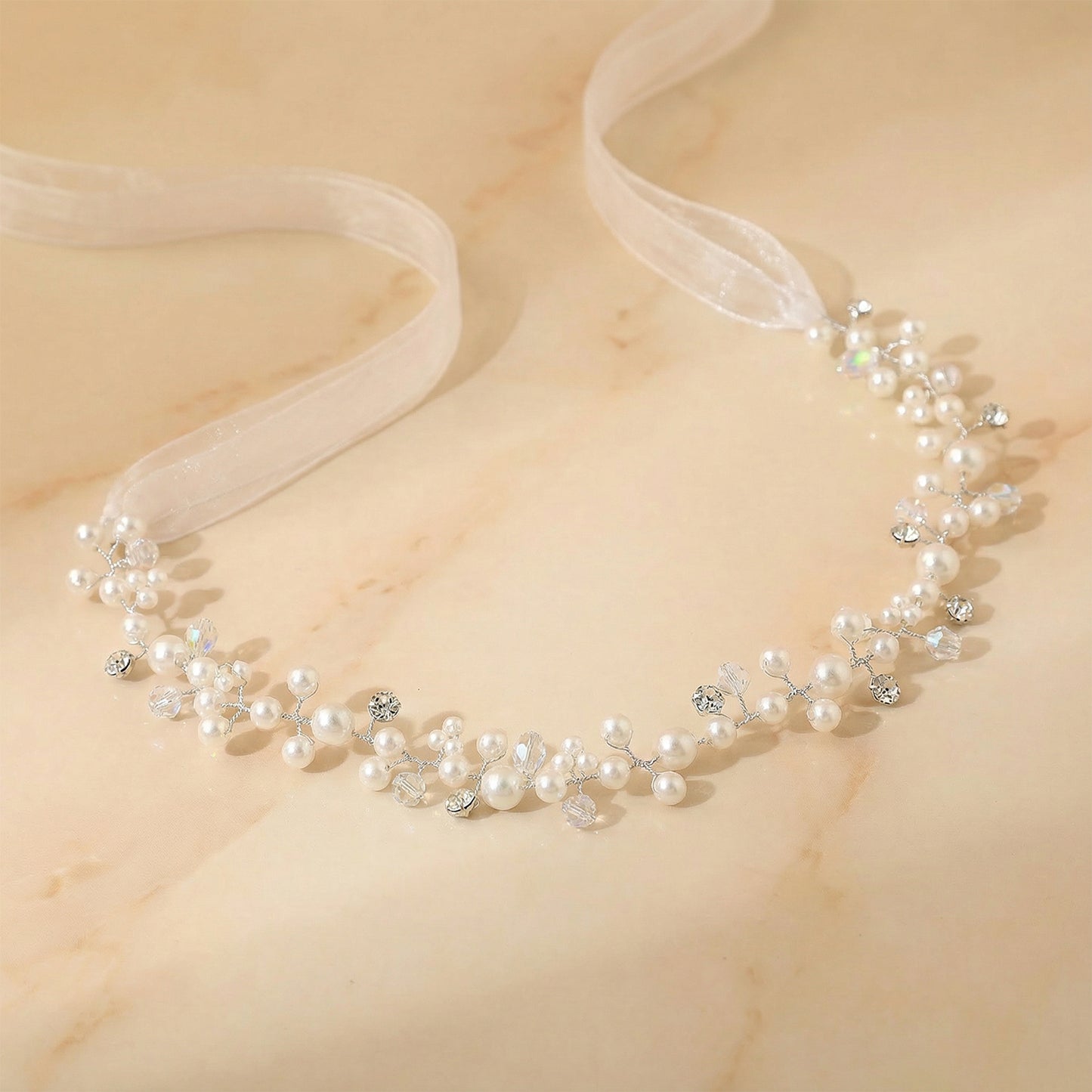 Bridella BHP03-S Silver Pearl Tiara