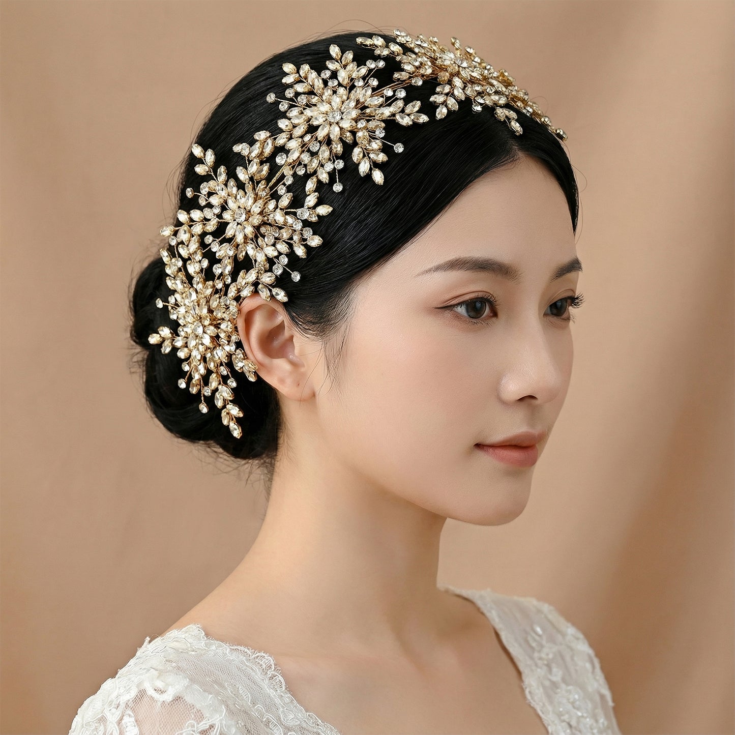 Bridella BHP389-G Gold Rhinestone Crown