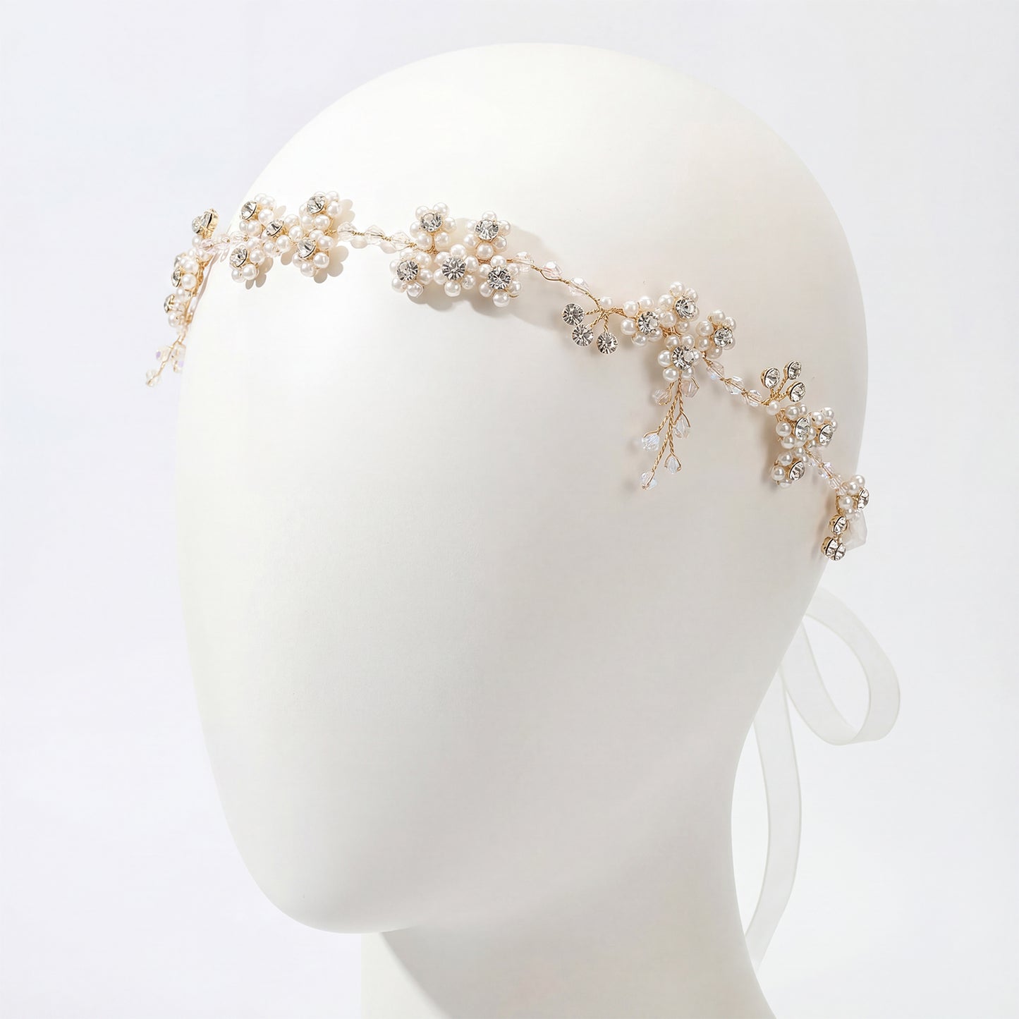Bridella BHP129-S Silver Rhinestone & Pearl Headband