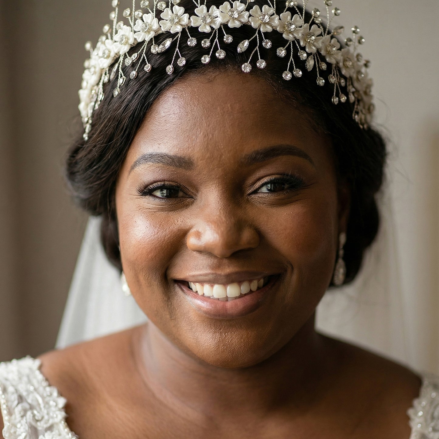 Bridella BHP543-S Silver Rhinestone & Flower Headband