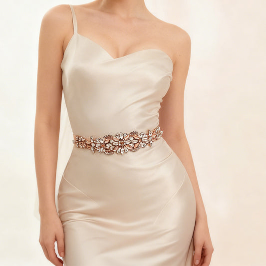 Bridella BS445RG-Retro Pink Rose Gold Rhinestone Pearl Belt