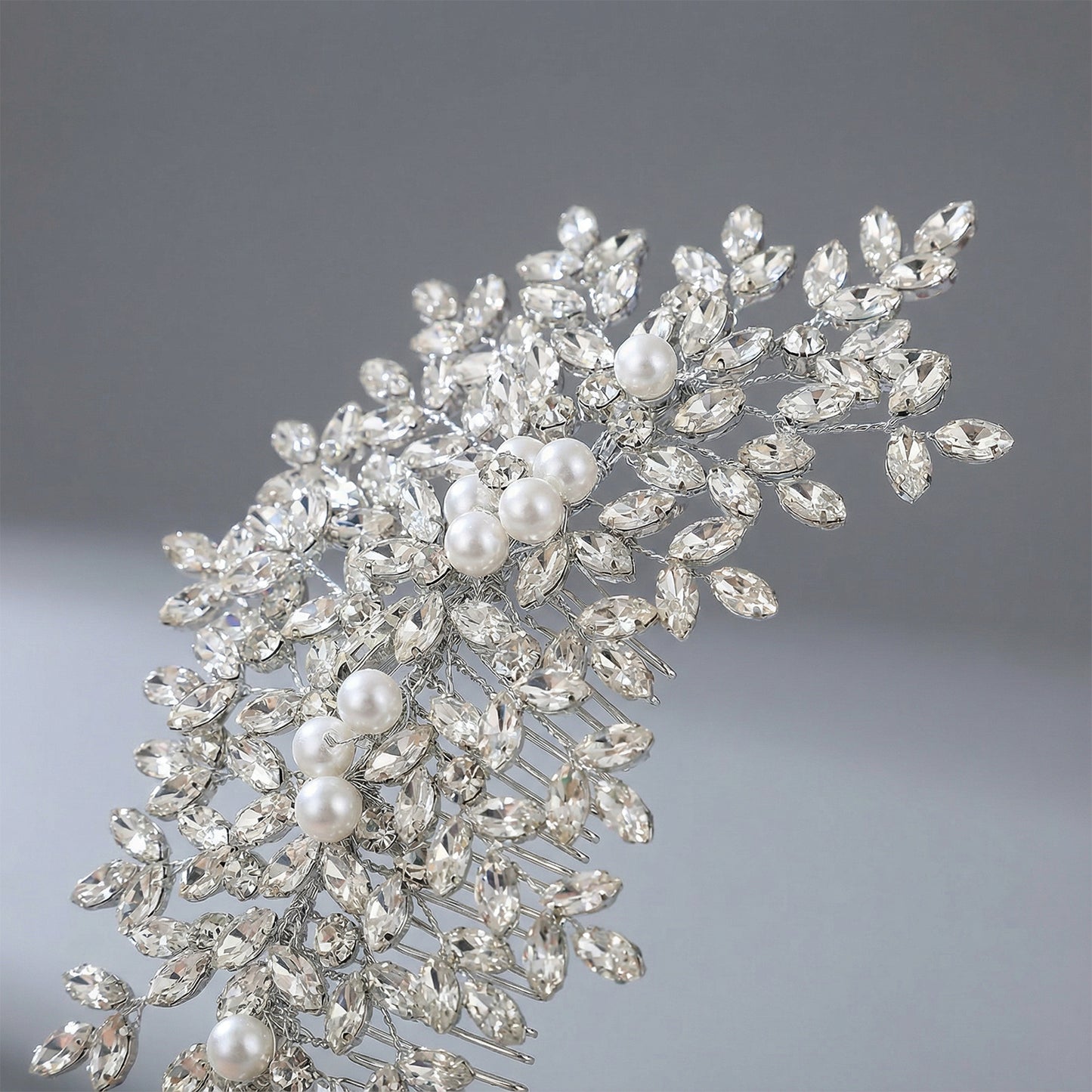 Bridella BHP434-S Silver Rhinestone & Pearl Hair Comb