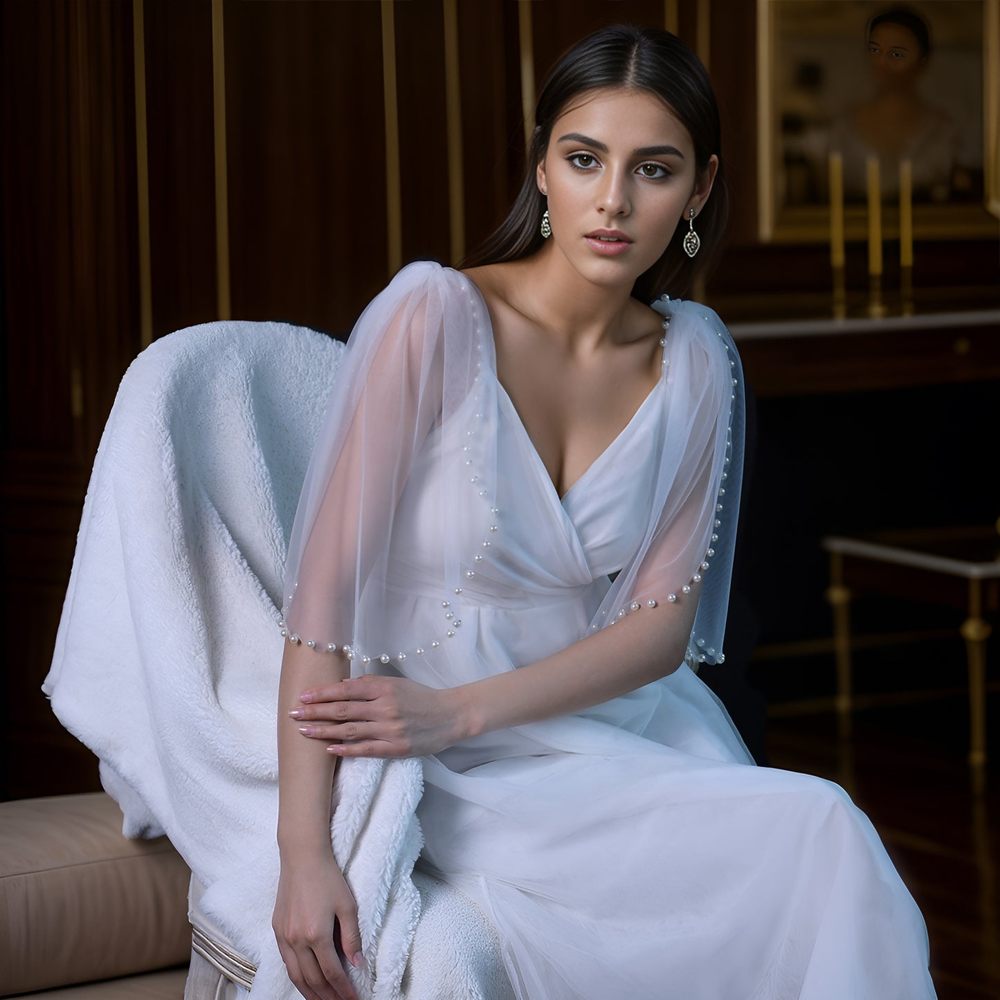 Pearl Mesh Bridal Shawl Wedding Wrap - Bridella BVG40A