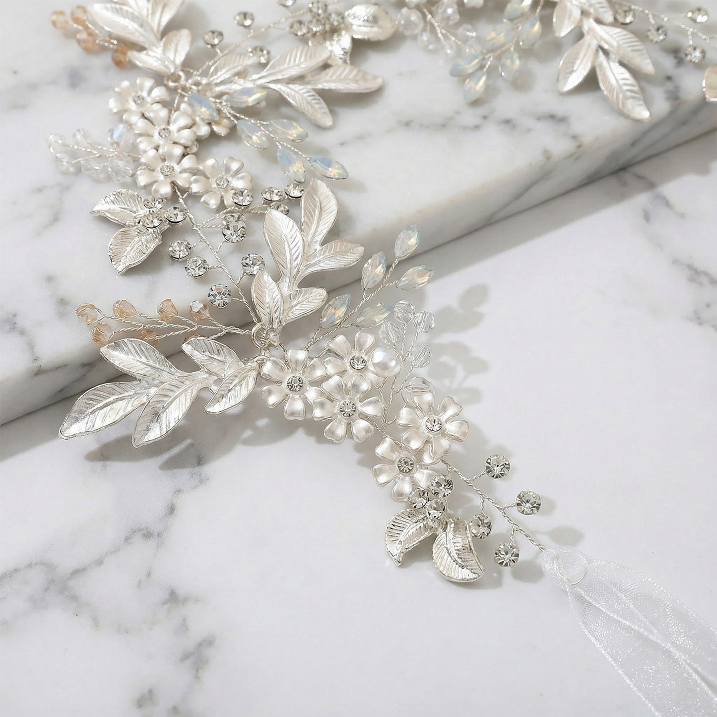 Bridella BHP278-S Silver Rhinestone & Pearl Headband