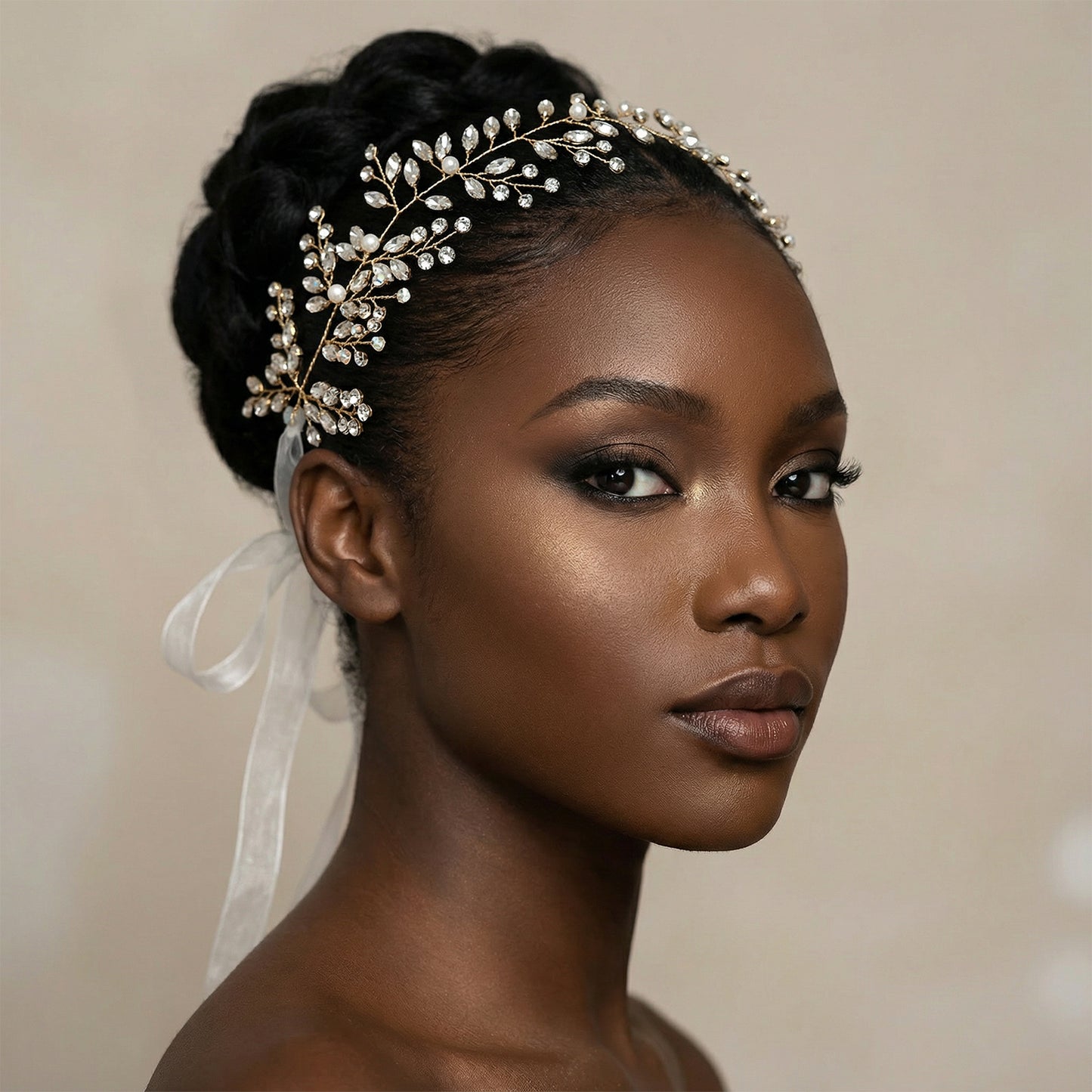 Bridella BHP21-G Gold Rhinestone & Pearl Headwear