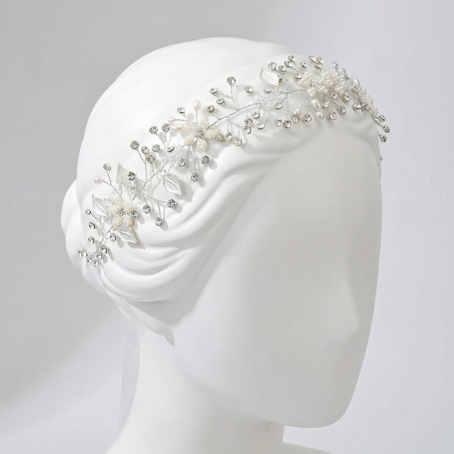Bridella BHP236-S Silver Rhinestone & Pearl Headband