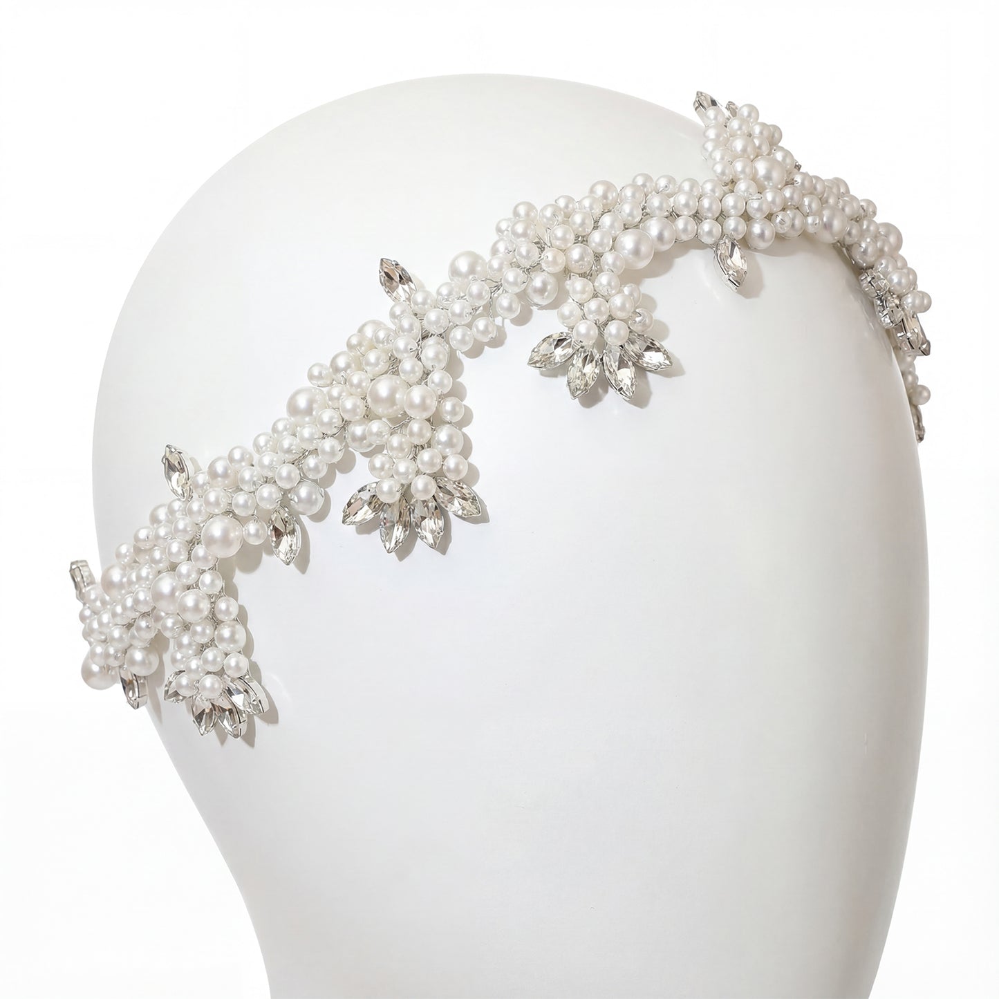 Bridella BHP186-S Silver Rhinestone & Pearl Headband