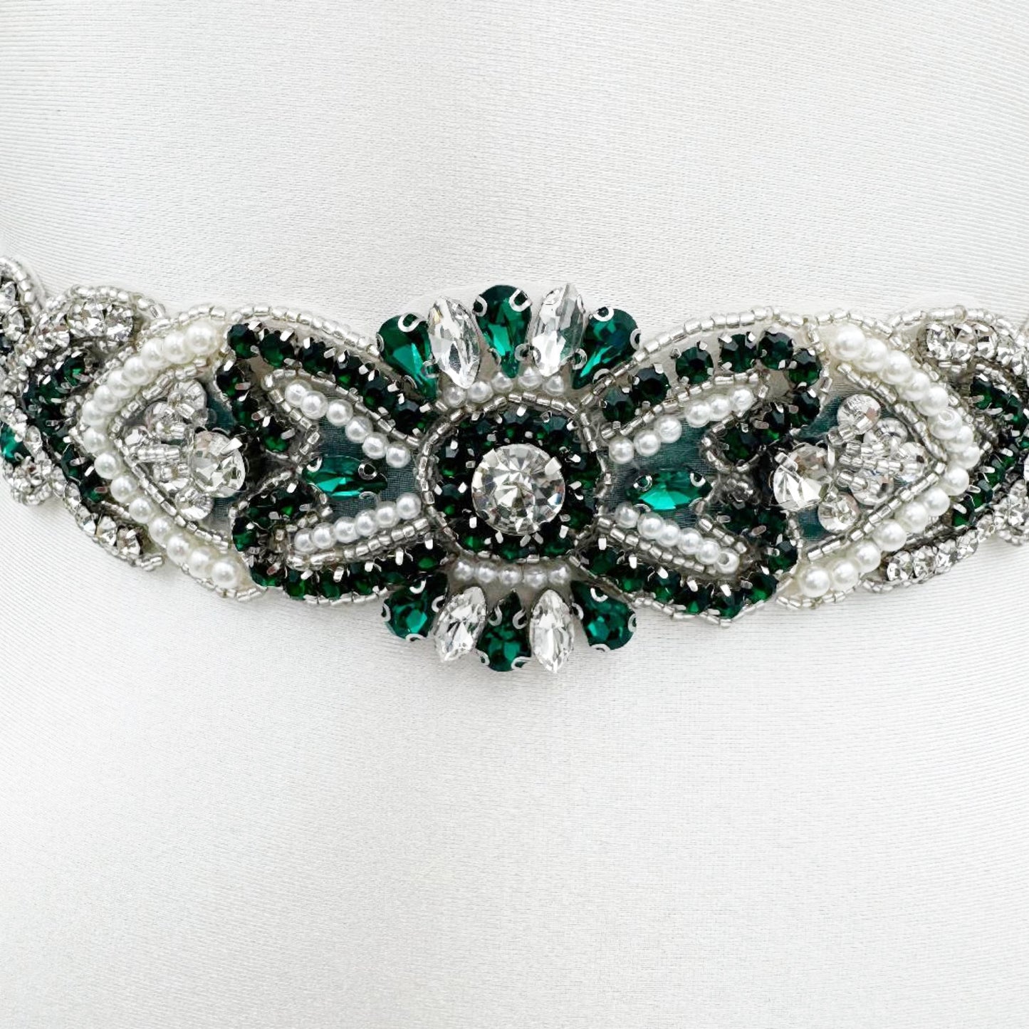 Emerald Rhinestone Pearl Bridal Belt Bridella BS208KL