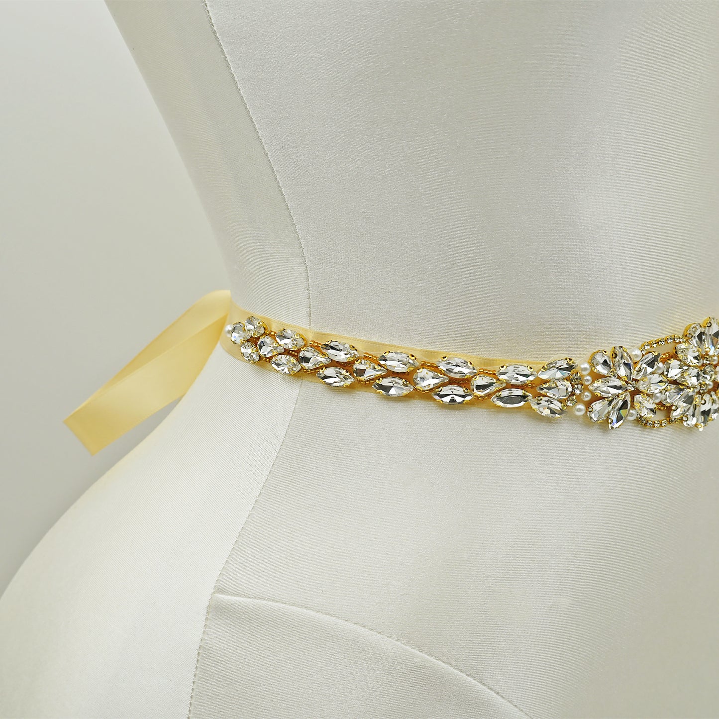 Ivory Rhinestone Bridal Sash Wedding Dress Belt – Bridella BS131-G