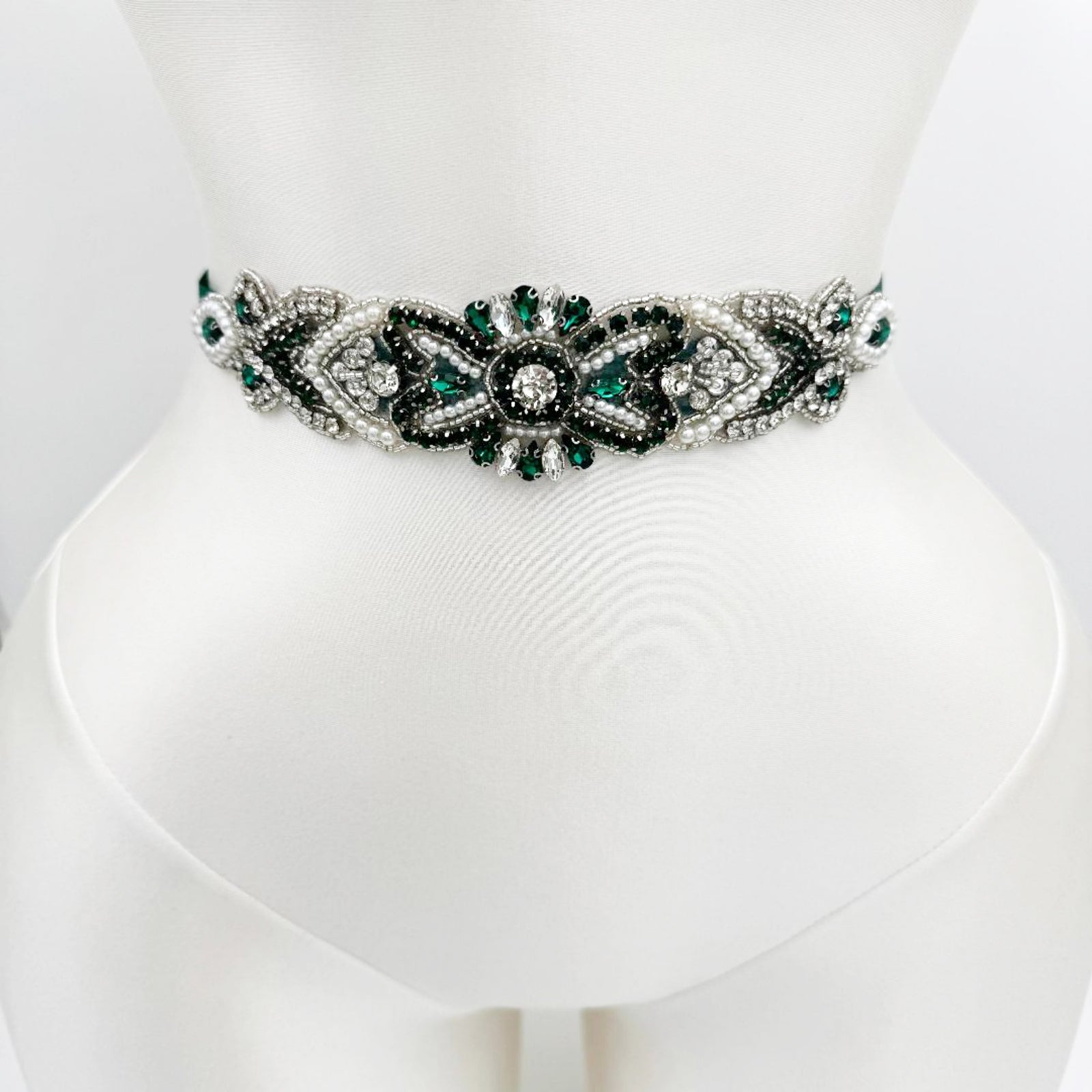 BS208KL emerald rhinestone pearl belt