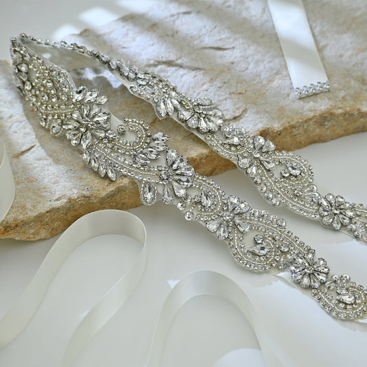 Bridella BS106 Ivory Rhinestone Belt