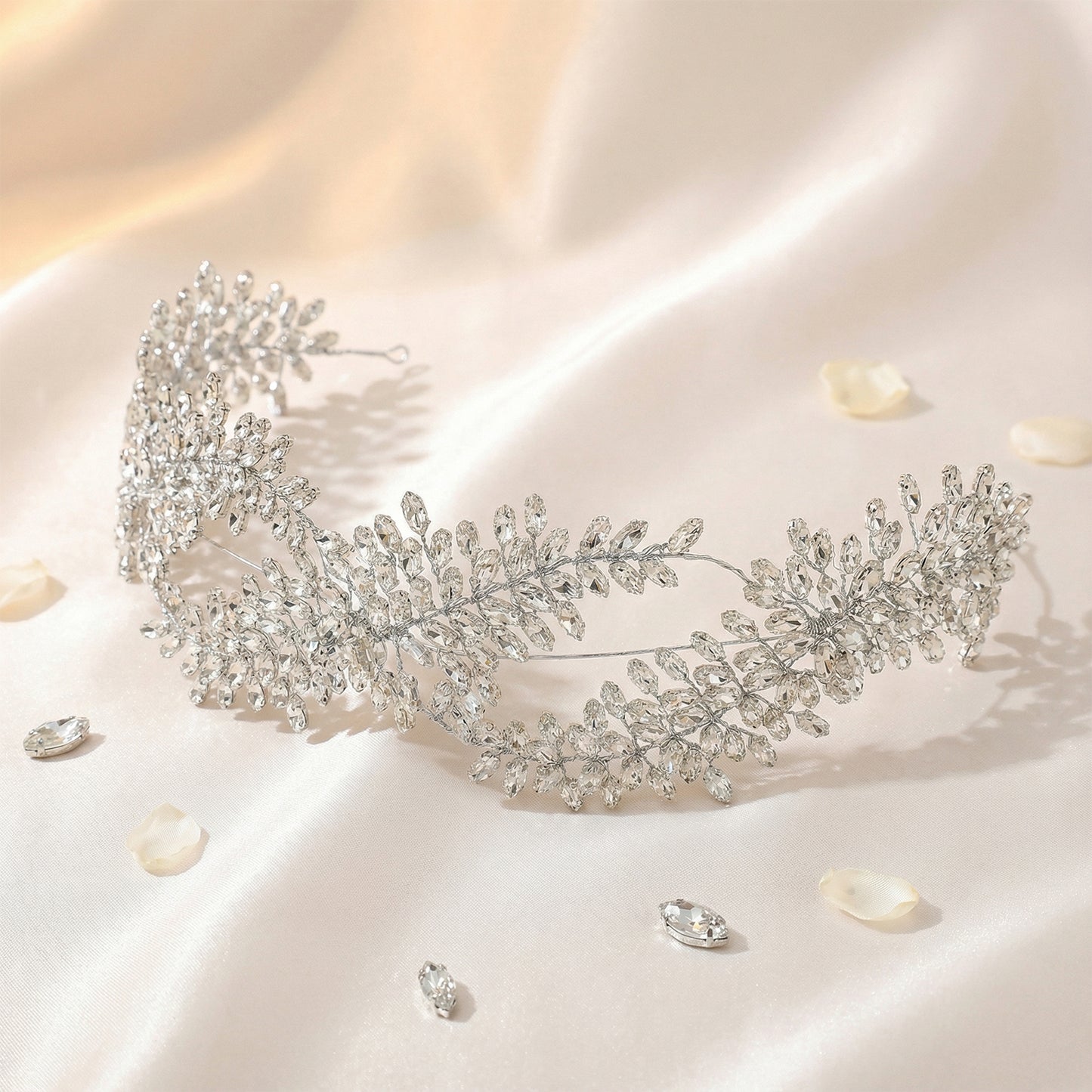 Bridella BHP444-S Silver Rhinestone & Pearl Crown