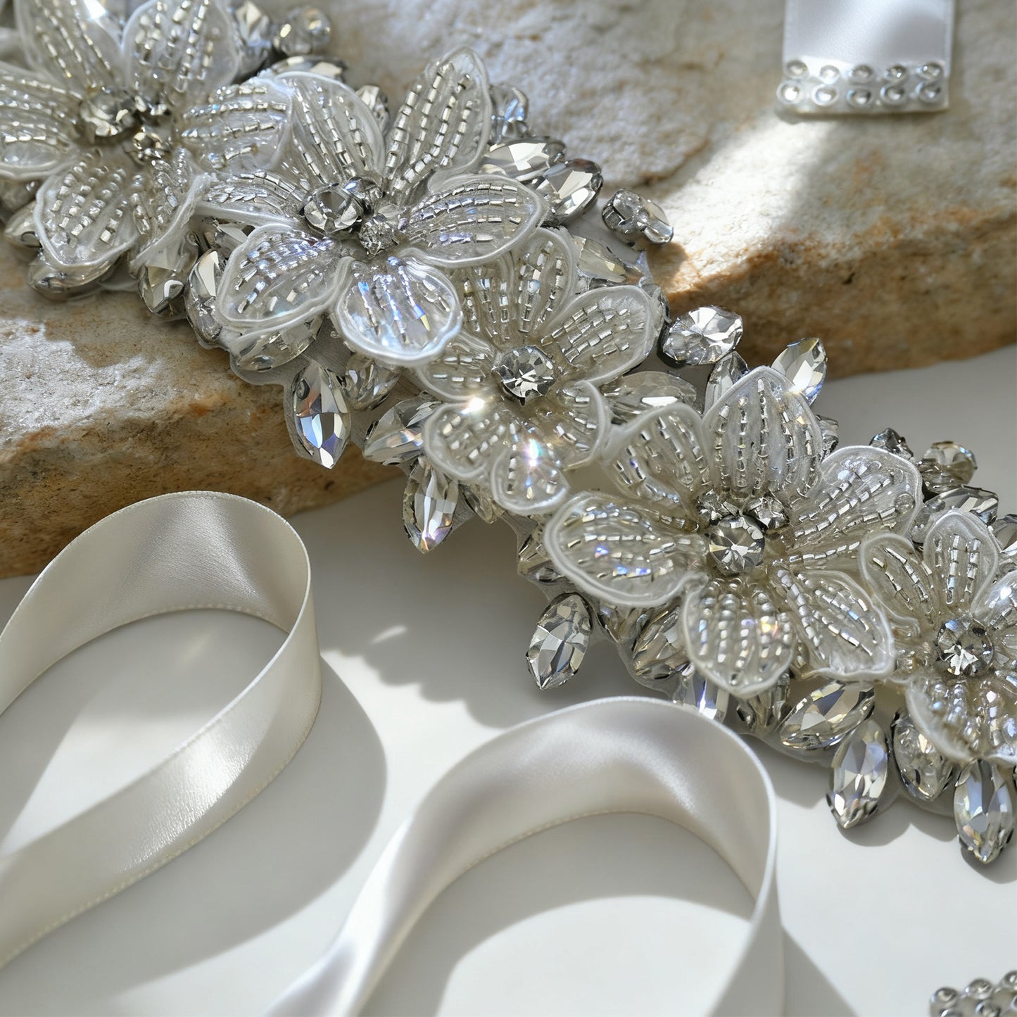 Bridella BS63 Off White Rhinestone Belt