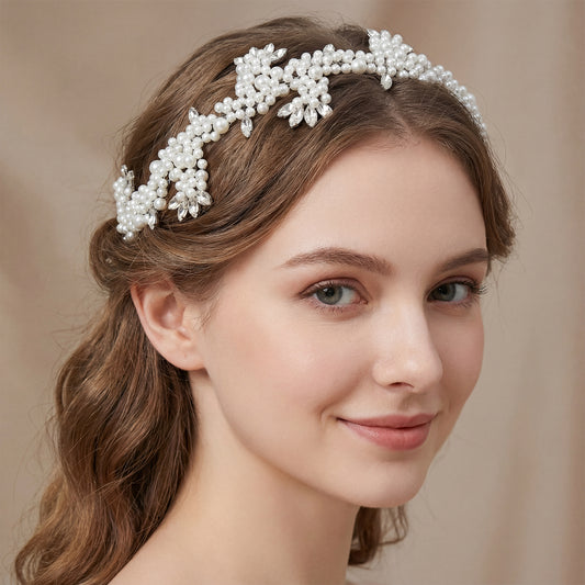 Bridella BHP186-S Silver Rhinestone & Pearl Headband