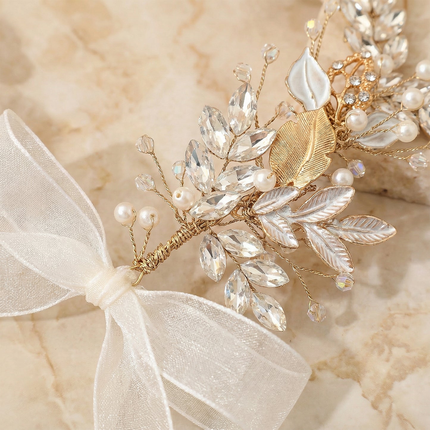 Bridella BHP272-G Gold Rhinestone & Pearl Headband