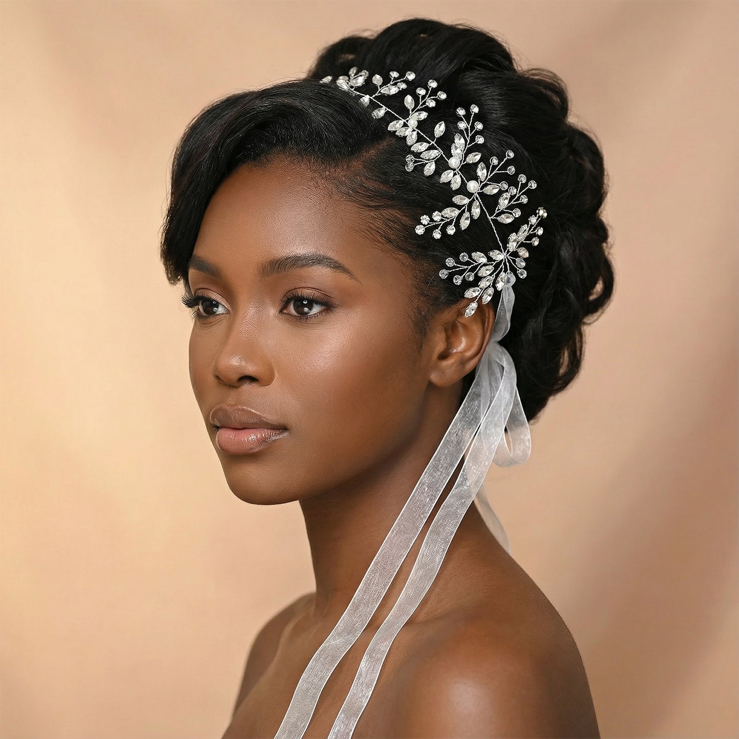 Bridella BHP21-S Silver Rhinestone & Pearl Headwear