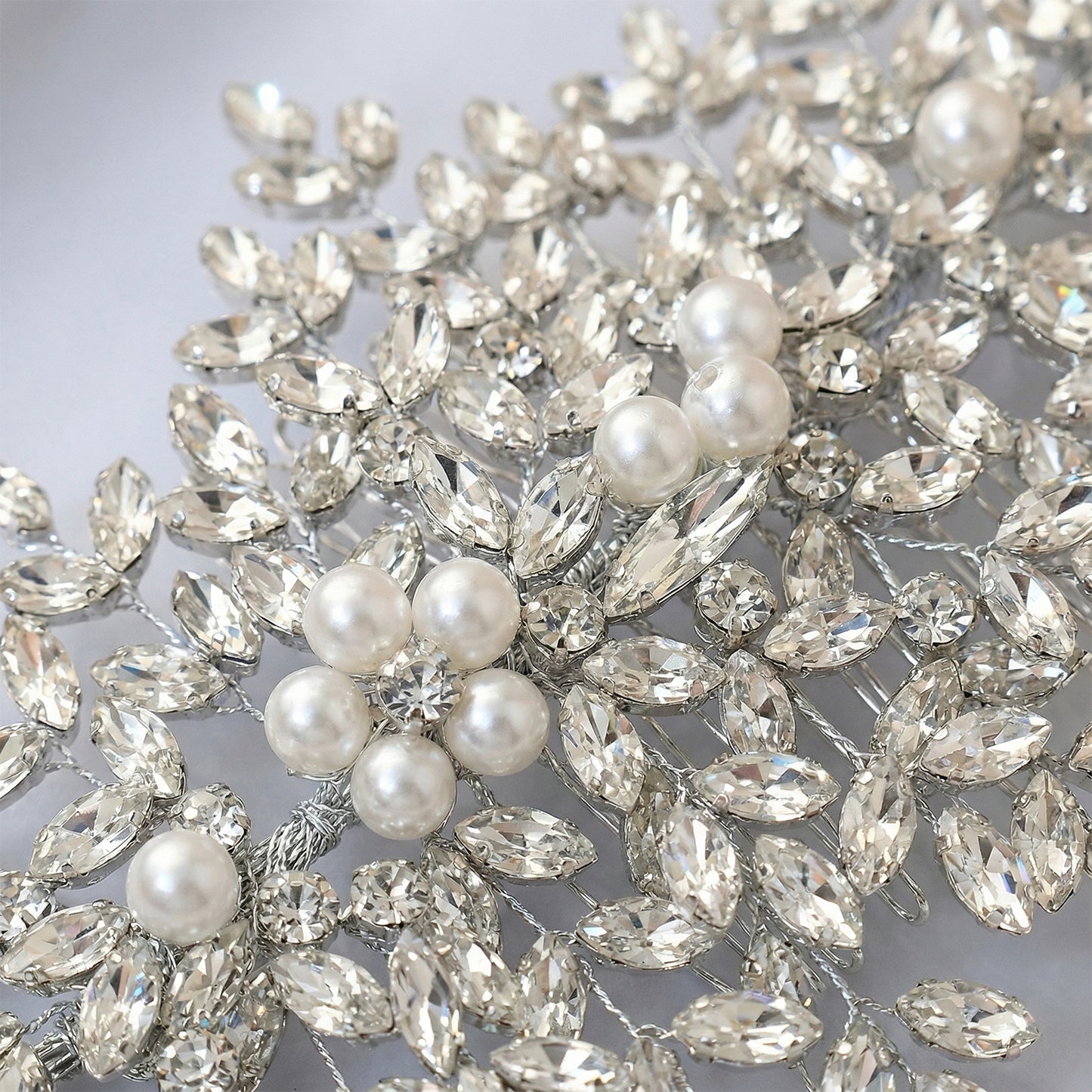 Bridella BHP434-S Silver Rhinestone & Pearl Hair Comb