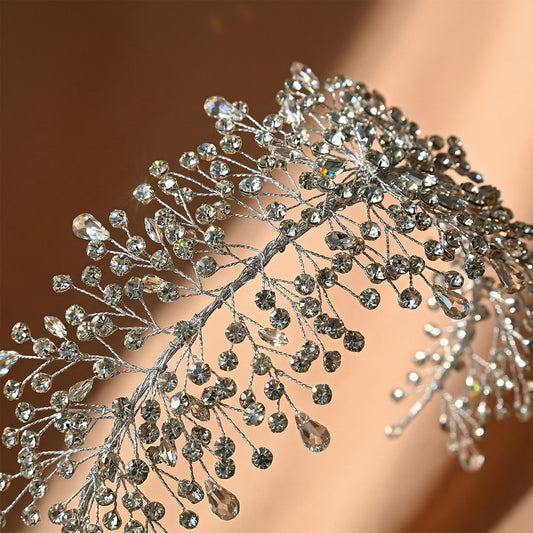 Silver Rhinestone Bridal Crown Wedding Hairpiece - Bridella BHP415-S