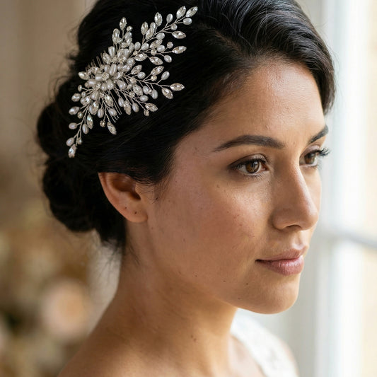 Bridella BHP527-S Silver Rhinestone & Pearl Tiara