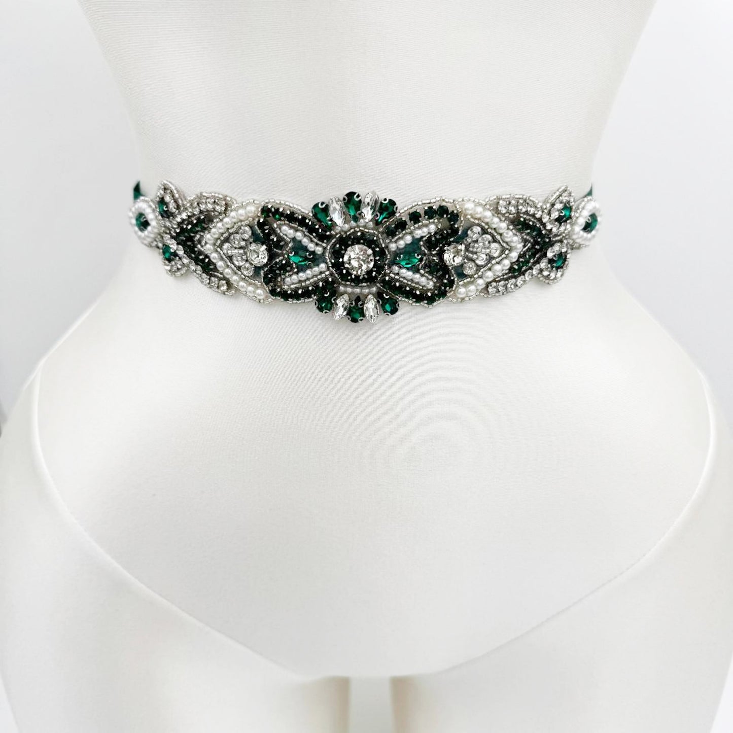 Emerald Rhinestone Pearl Bridal Belt Bridella BS208KL