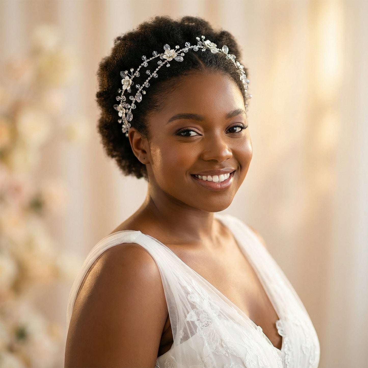 Bridella BHP340-S Silver Rhinestone & Pearl Headband