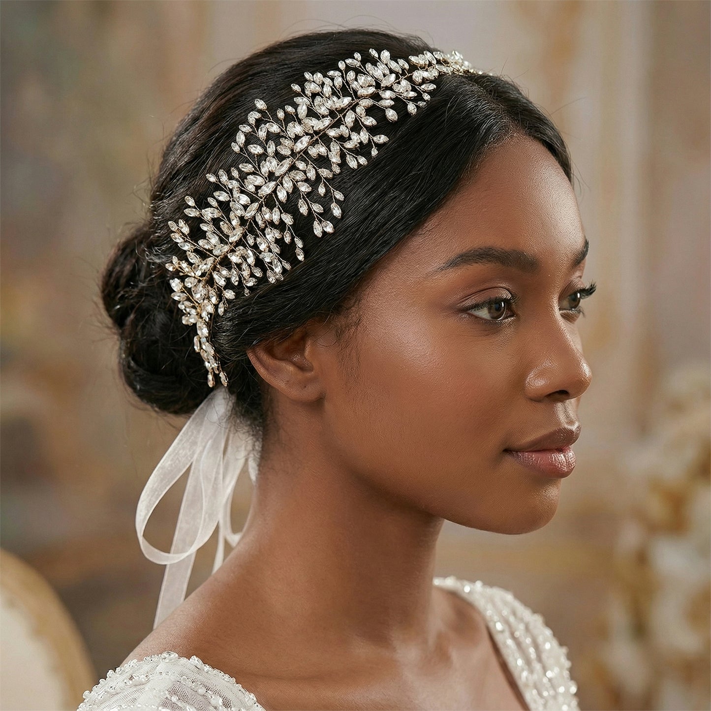 Gold Rhinestone Headband for Wedding - Bridella BHP237-G