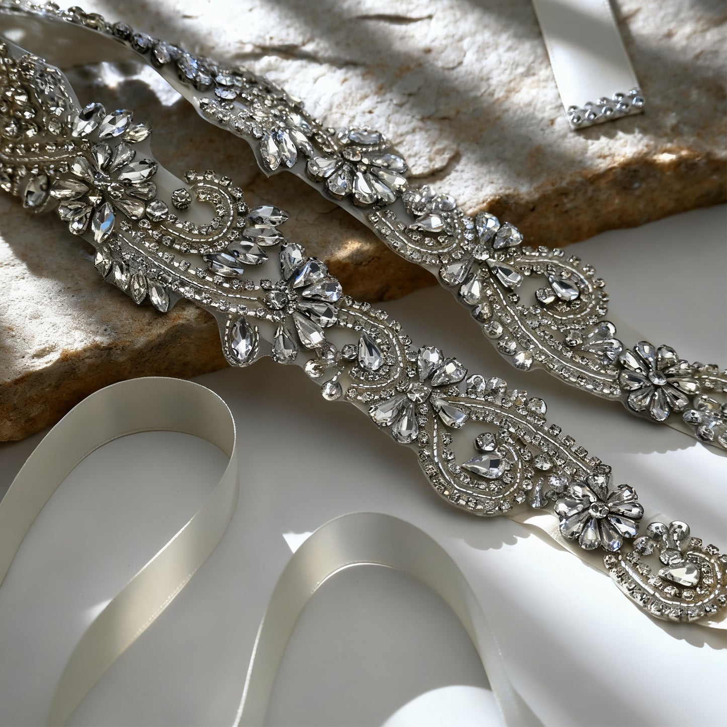 Bridella BS106 Ivory Rhinestone Belt