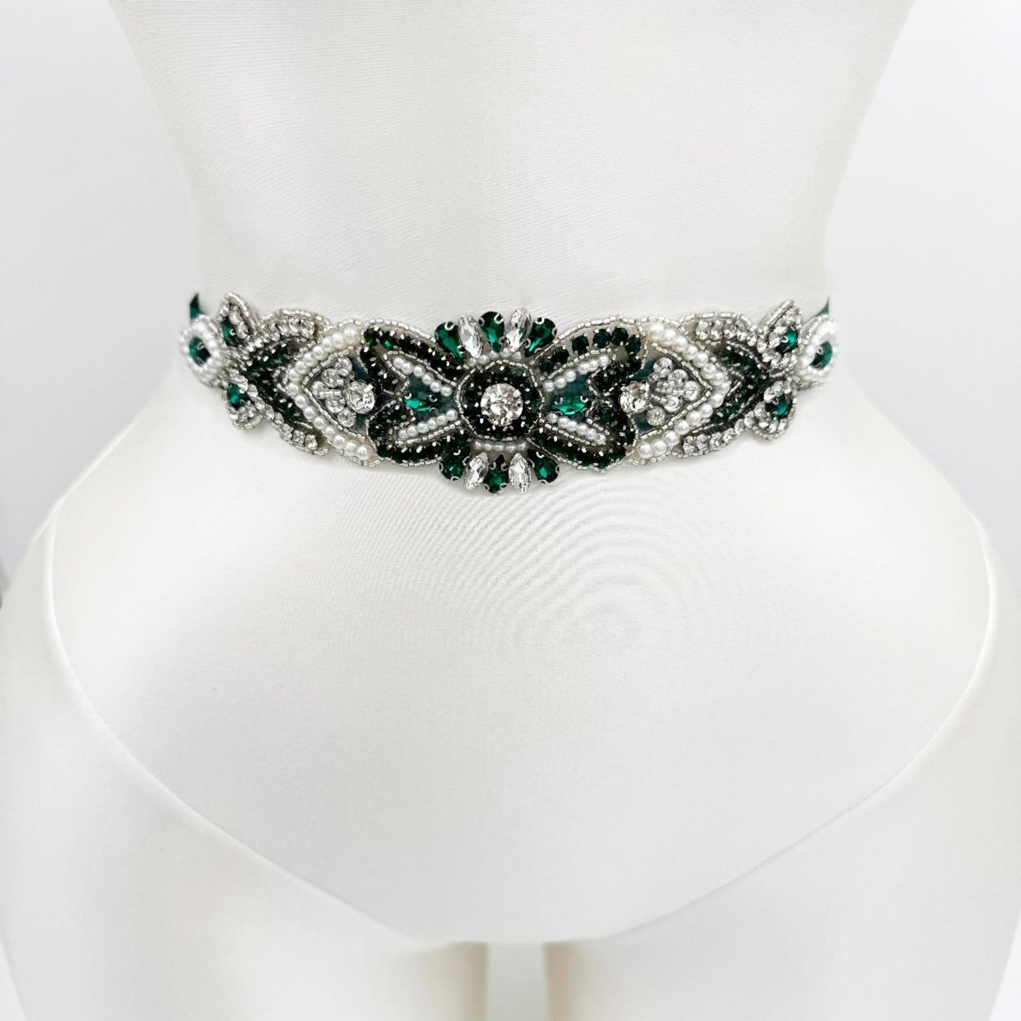 BS208KL emerald rhinestone pearl belt