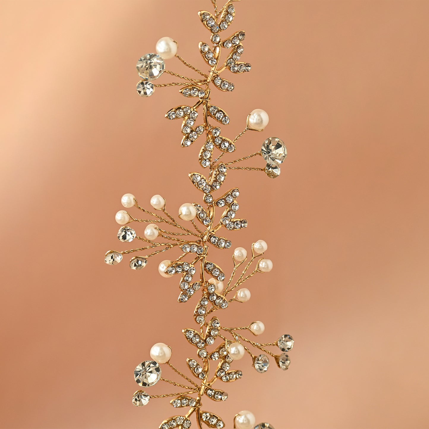 Bridella BHP233-G Gold Rhinestone & Pearl Headband