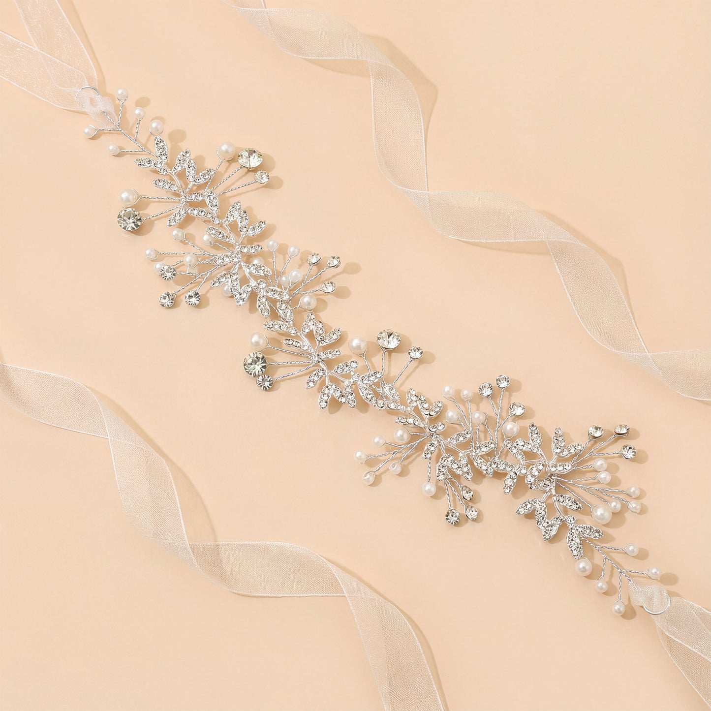 Bridella BHP233-S Silver Rhinestone & Pearl Headband