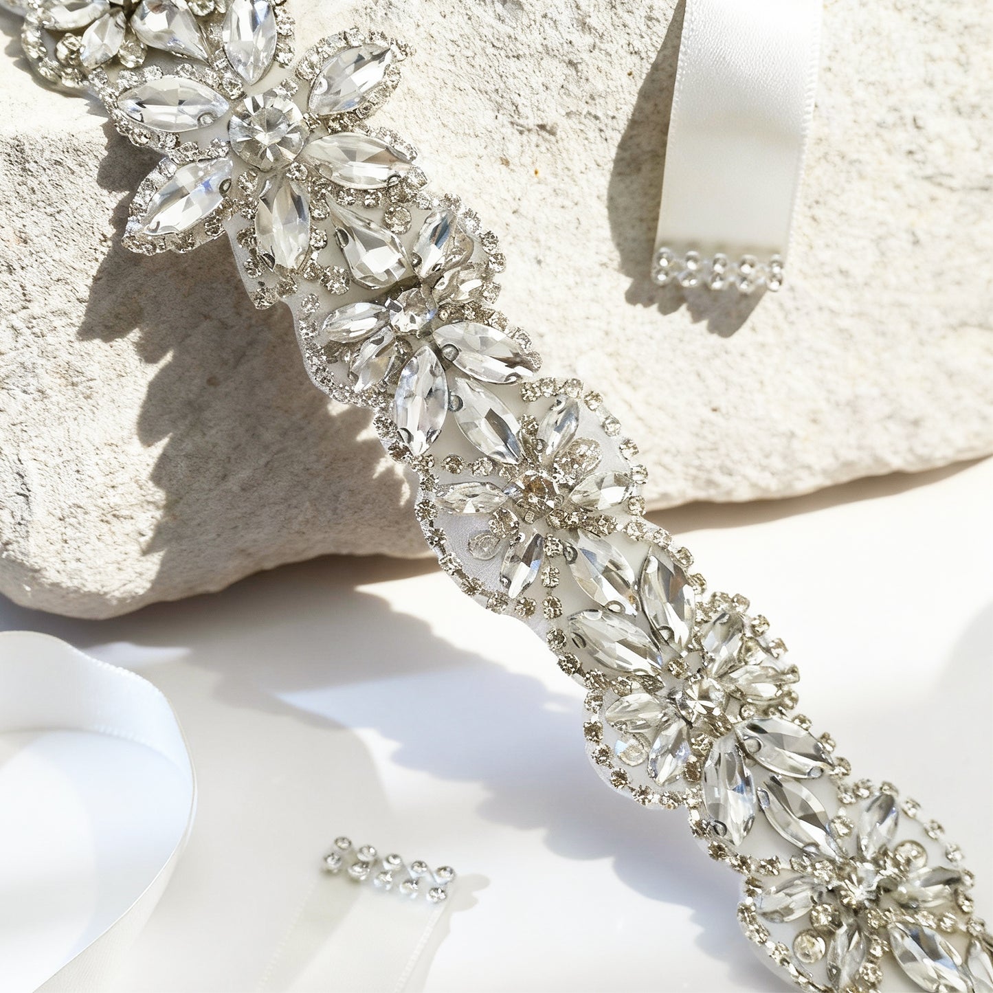 Ivory Rhinestone Belt -Bridella BS21