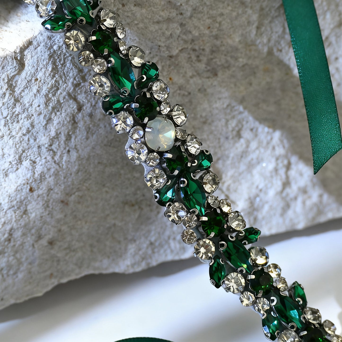Bridella BS113KL Green Rhinestone & Pearl Belt