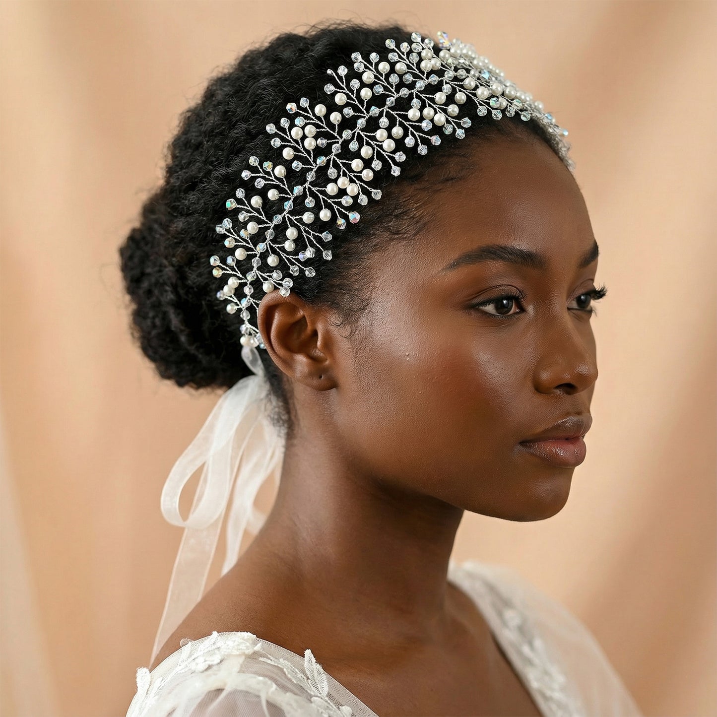 Bridella BHP55-S Silver Pearl & Crystal Tiara