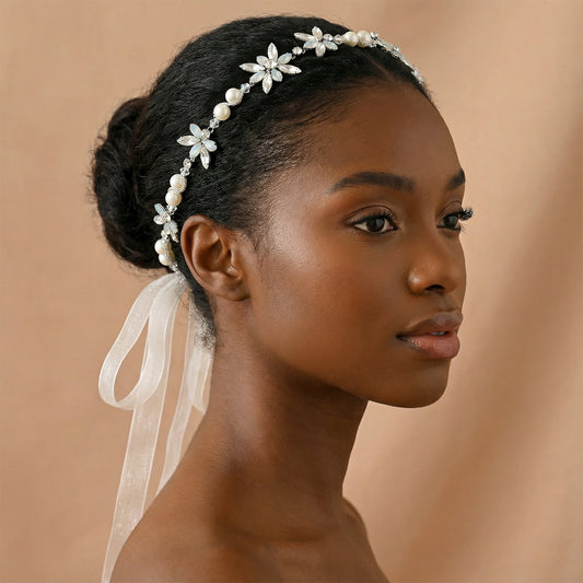 Bridella BHP132-S Silver Rhinestone & Pearl Tiara