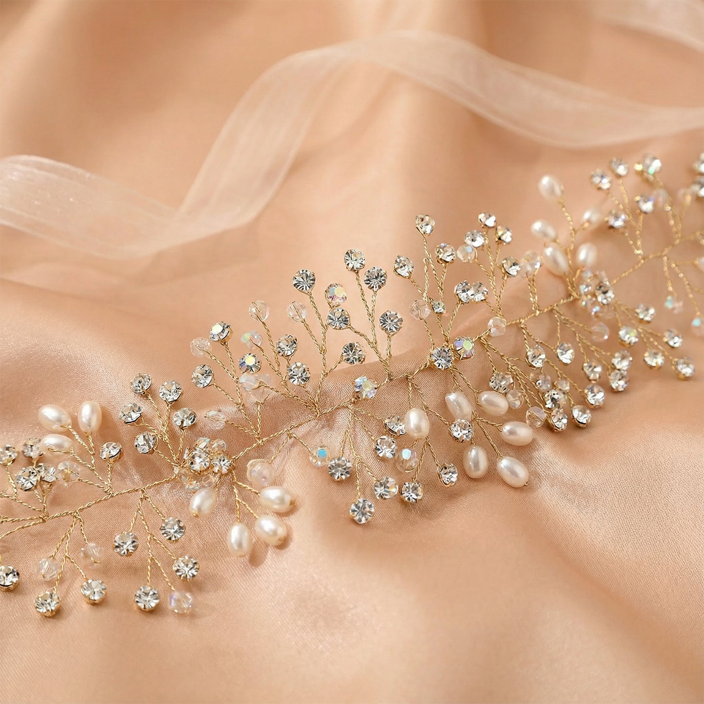 Bridella BHP10-G Gold Rhinestone & Pearl Tiara