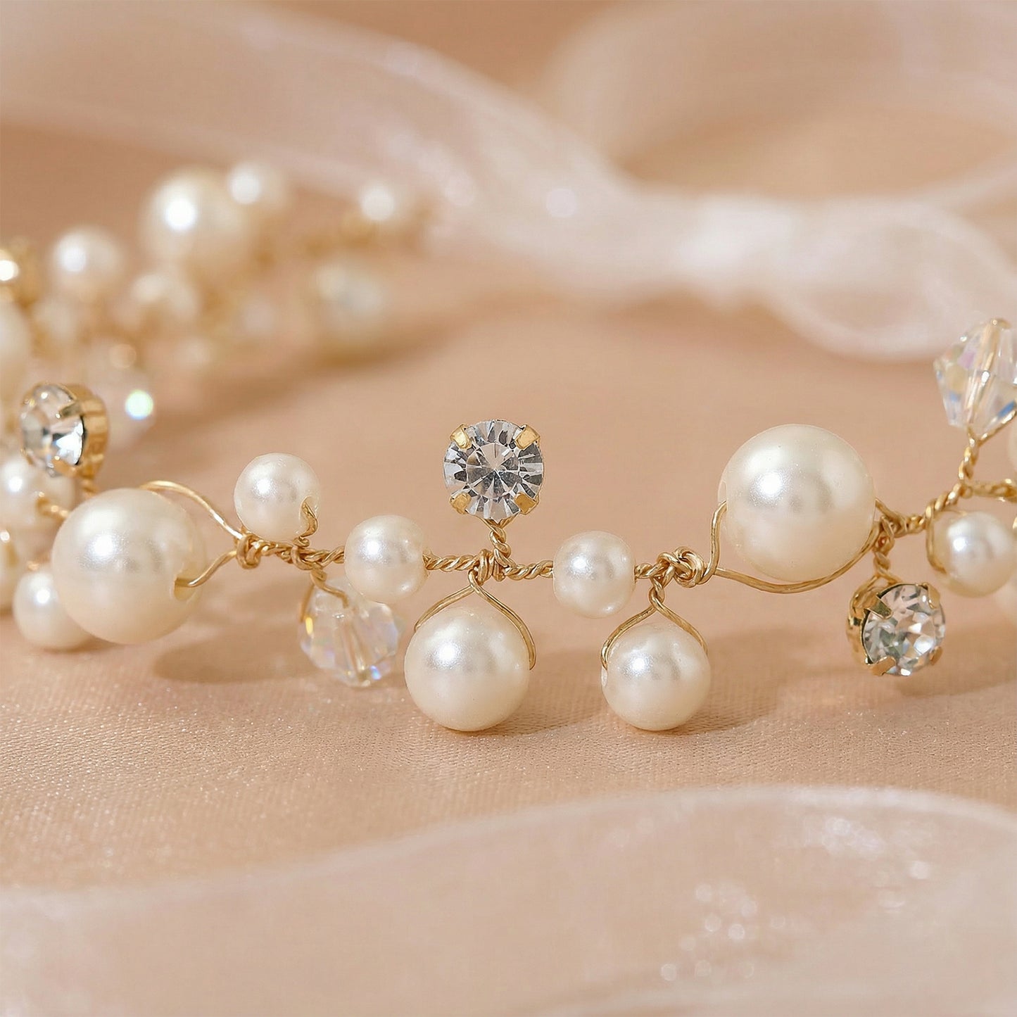 Bridella BHP03-G Gold Pearl Tiara