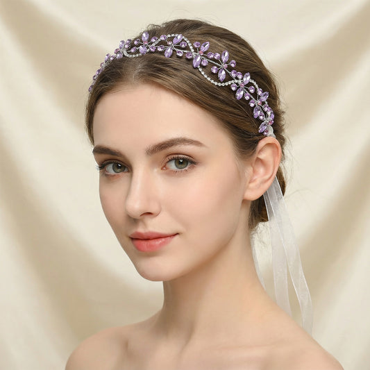 Bridella BHP266-Violet Ivory Rhinestone Headband