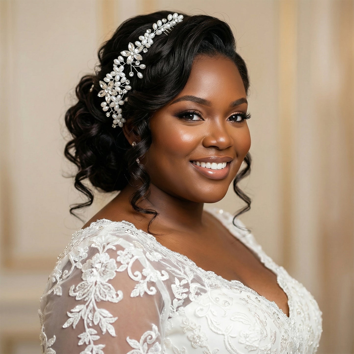 Bridella BHP128 Silver Rhinestone & Pearl Tiara