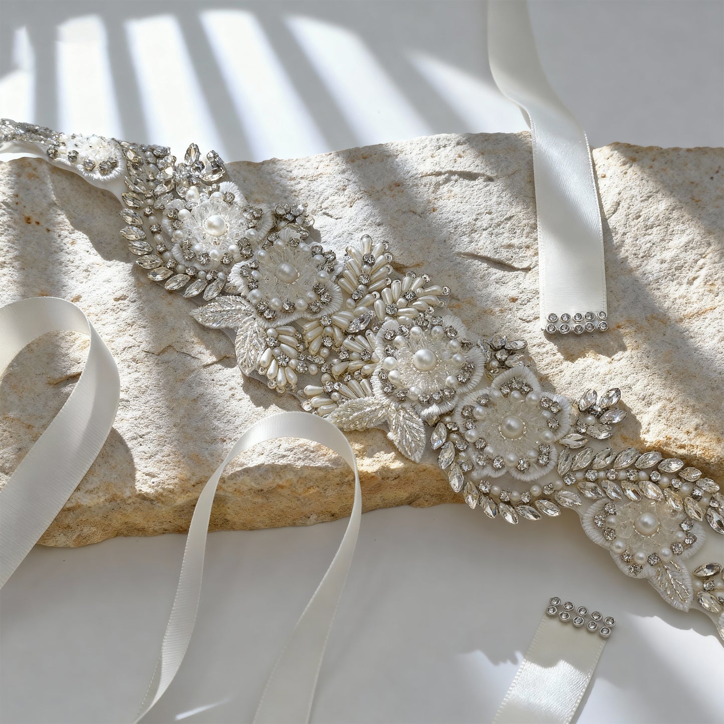 Bridella BS83 Off White Rhinestone & Pearl Belt
