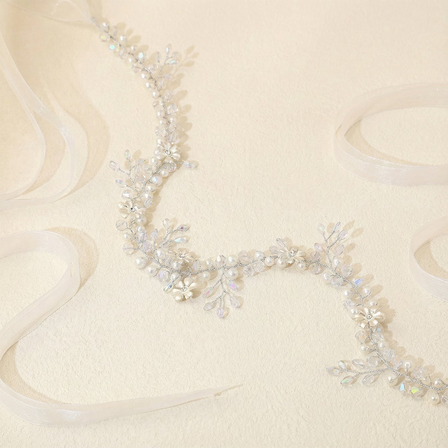 Bridella BHP347-S Silver Rhinestone & Pearl Headband
