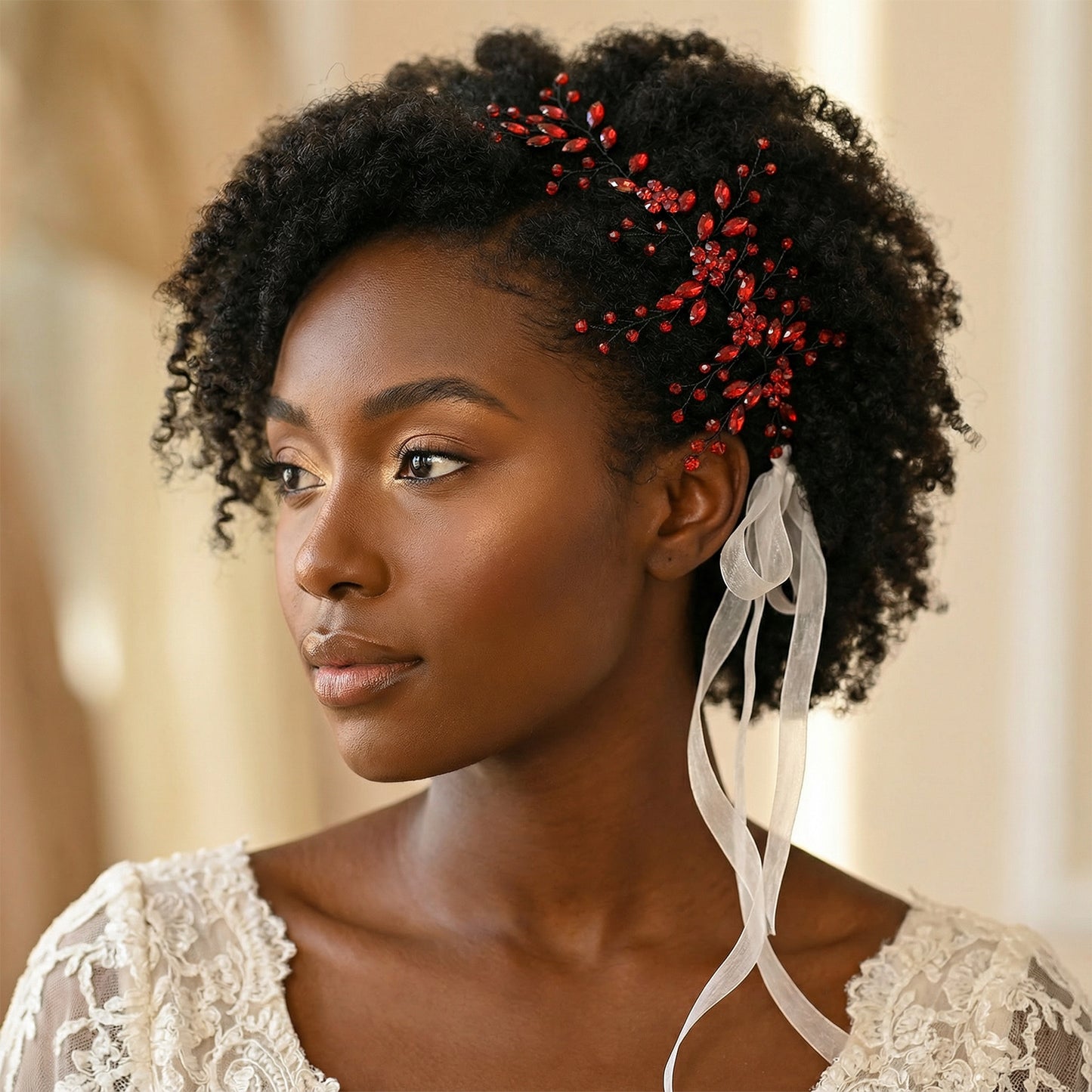 Bridella BHP65-R Red Rhinestone & Crystal Headband