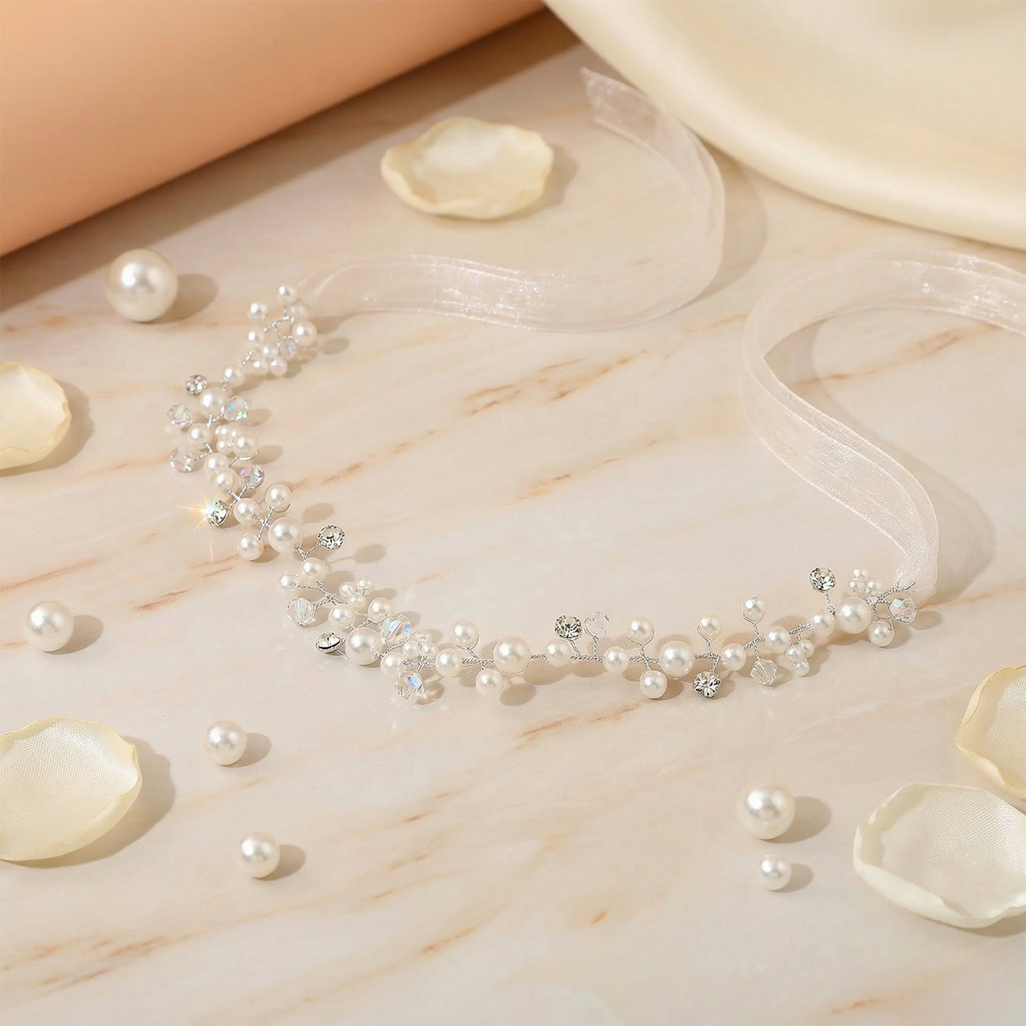 Elegant Silver Pearl Wedding Tiara for Bride - Bridella BHP3-S