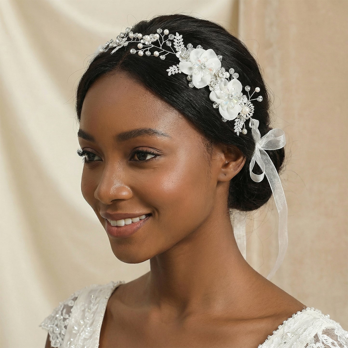 Bridella BHP275-S Silver Rhinestone & Pearl Headband