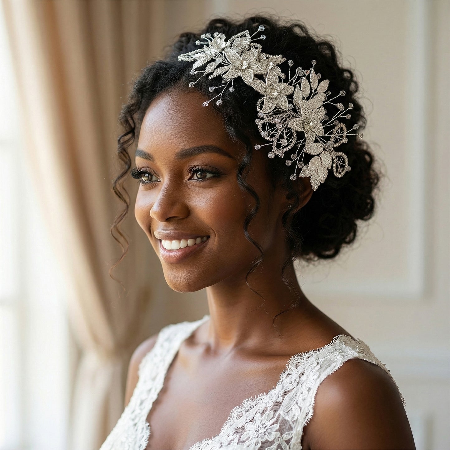 Bridella BHP282-S Silver Rhinestone & Pearl Headband