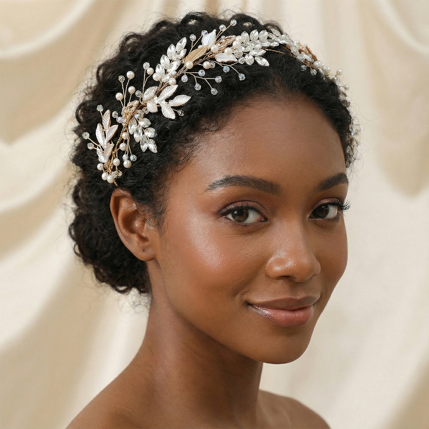 Bridella BHP272-G Gold Rhinestone & Pearl Headband