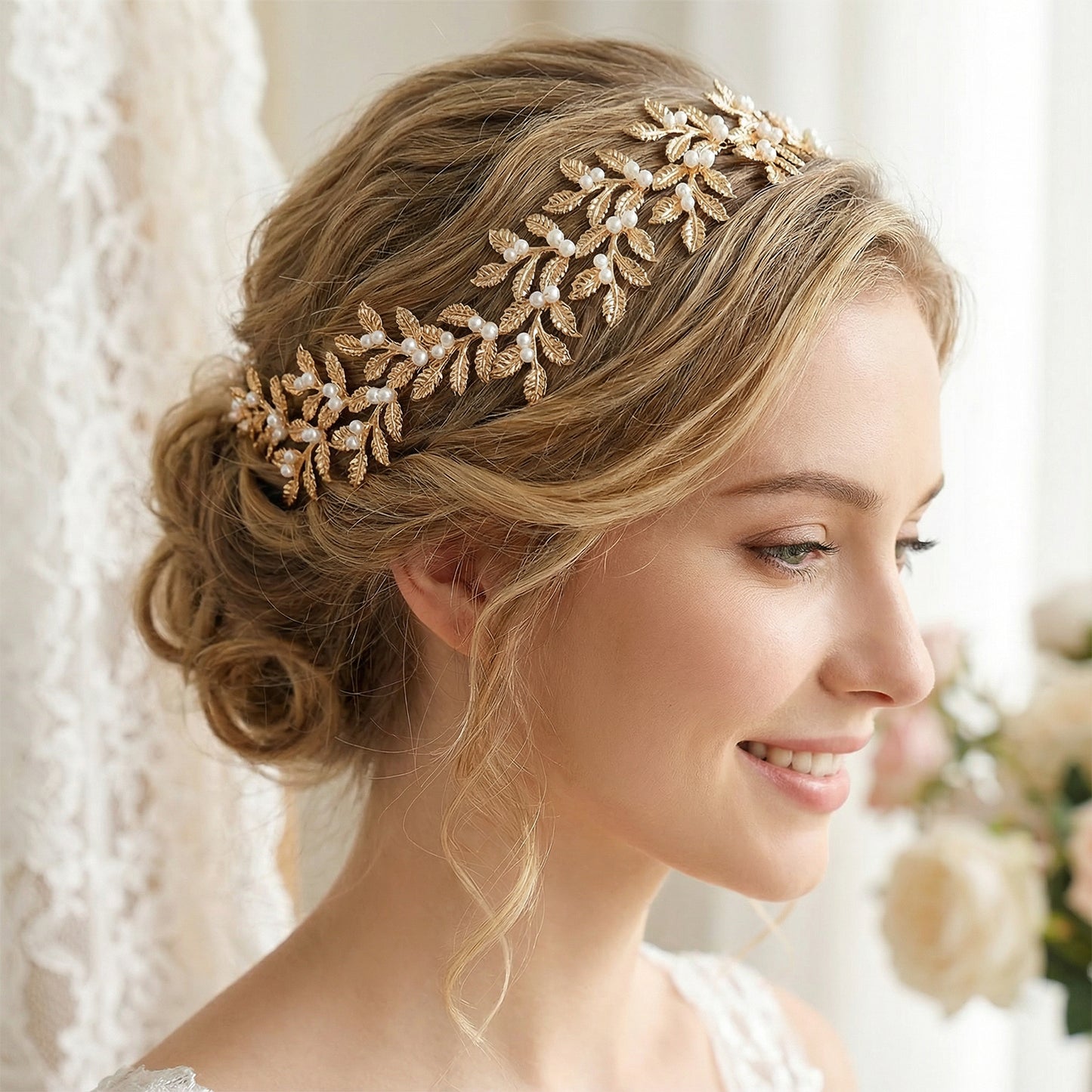 Bridella BHP353 Gold Pearl & Alloy Headband
