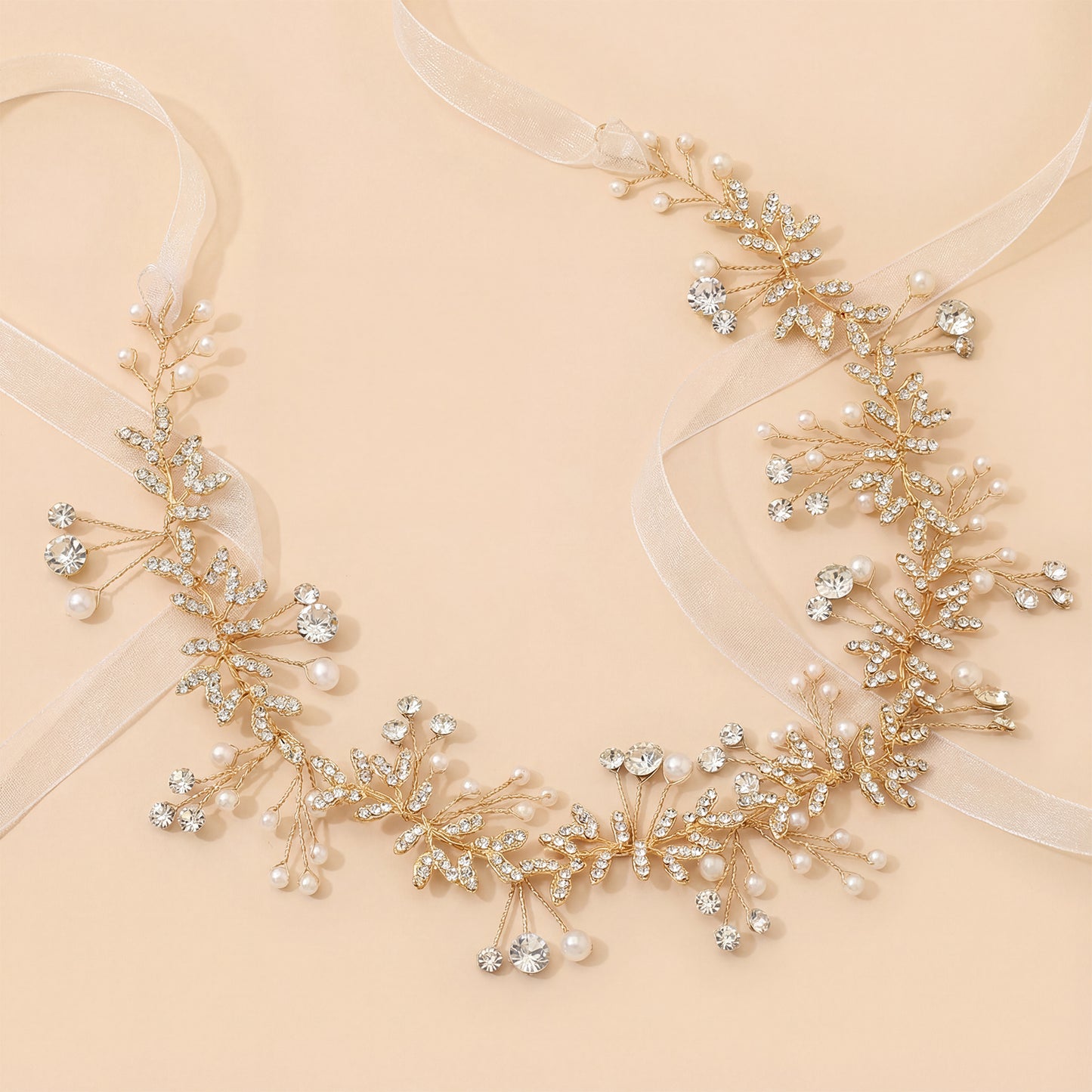 Bridella BHP233-G Gold Rhinestone & Pearl Headband