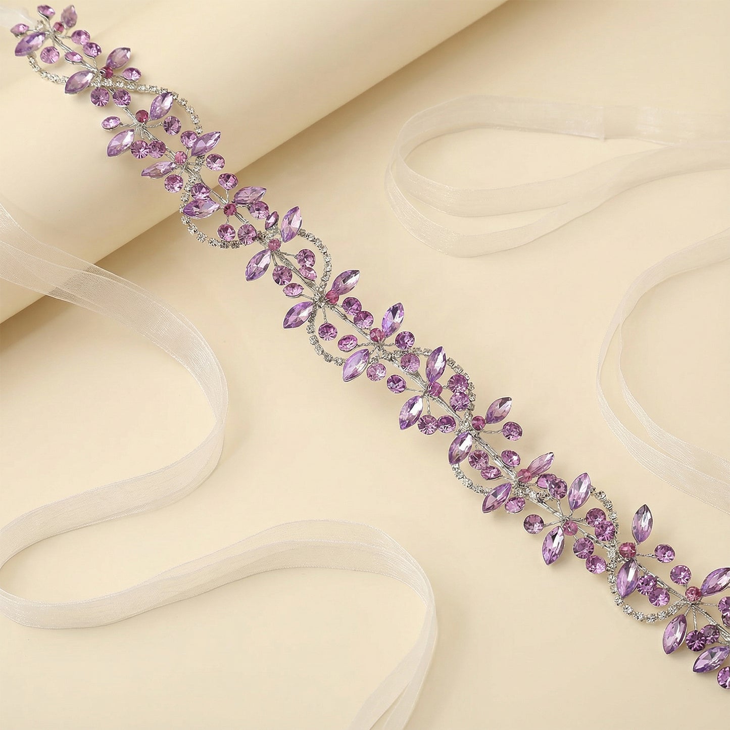 Bridella BHP266-Violet Ivory Rhinestone Headband