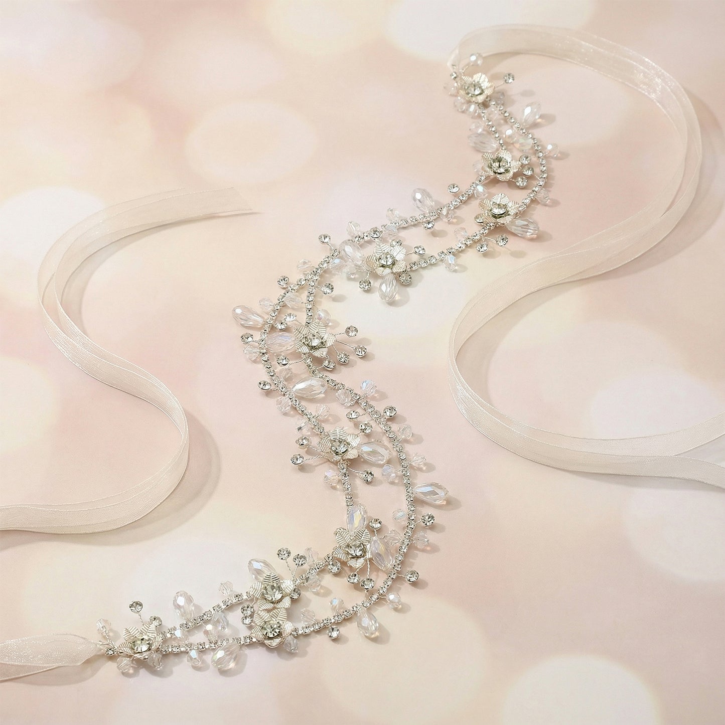Bridella BHP340-S Silver Rhinestone & Pearl Headband